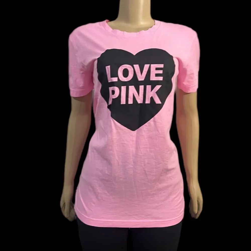 Victoria’s Secret Pink Originals Crew Neck Campus black Heart T-shirt Pink Xs